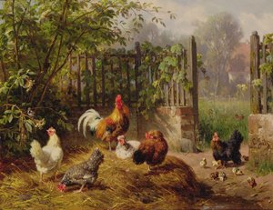 Rooster with Hens and Chicks by Carl Jutz