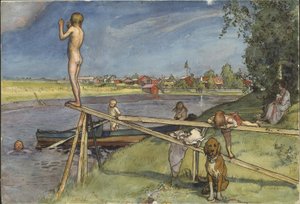 A Pleasant Bathing-Place. From A Home (26 watercolours) by Carl Larsson