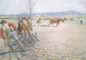 The Two Men with Their Harrows Worked Methodically To and Fro by Carl Larsson