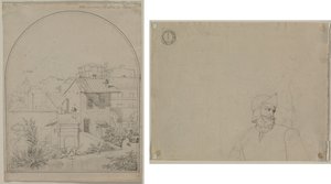 View from My Window in Rome (recto) Soldier in a Landscape (verso) by Carl Ludwig Tischbein