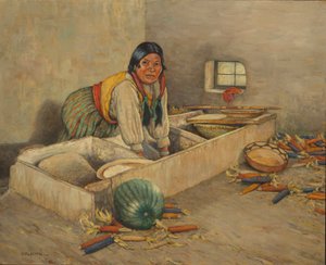 Hopi Woman Grinding Corn by Carl Moon