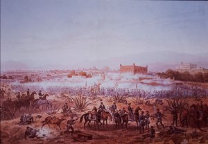 Mexican-American War (1846-48), Battle of Molino del Rey, US troops attacking by Carl Nebel
