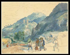 Landscape near Innsbruck with the Ruins at Fragenstein and Country People Returning Home and Working in the Fields by Carl Philipp Fohr