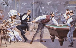 Comical scene in a billiards hall by Carl Robert Arthur Thiele