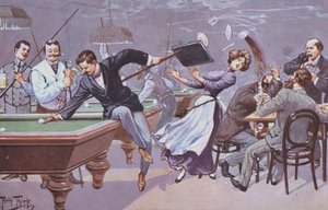 Comical scene in a billiards hall by Carl Robert Arthur Thiele