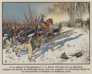 Prussian infantry attacking at the Battle of Eylau, 7-8 February 1807 by Carl Röchling