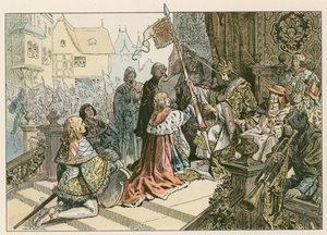 Frederick I with Sigismund in Konstanz being rewarded with the land of Kurmark in 1417 by Carl Rohling