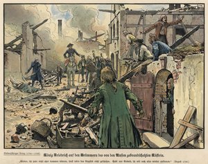 Frederick the Great visiting the ruins of the burned town of Kustrin by Carl Röchling