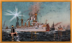 Empress Augusta leaves New York, Chromolithograph by C. Saltzmann 95, nr13 from G. Wislicenus, Our War Fleet