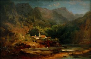 Village by a Lake in a Mountain Valley