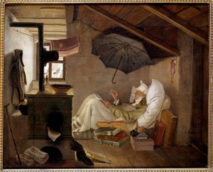 The Poor Poet. An old man bedridden in an attic. Painting by Carl Spitzweg (1808-1885) 1839 by Carl Spitzweg