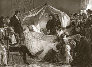 Napoleon on his Deathbed, 5th May 1821, pub. engraving by Carl von Steuben