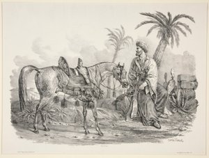 Seated Arab holding the Bridle of an Arabian Horse