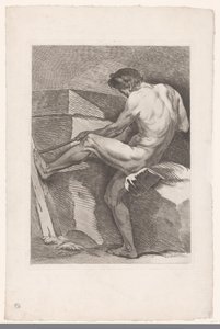Academic Study of a Male Nude Pulling a Rope (Six Academic Studies)