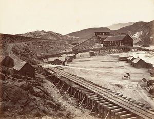 Eureka Quartz Mill and Flume, Nevada by Carleton Emmons Watkins