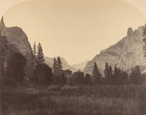 Up the Valley, North Dome in Center, Sentinel on Left by Carleton Emmons Watkins