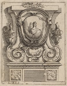 Architectural Motif with Bust and Two Lamps