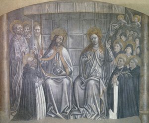Christ giving world to Saint Dominic in presence of Virgin Mary, fresco by Carlo Braccesco by Carlo Braccesco