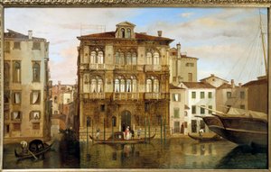 Maria Taglioni in a gondola in front of her building in Venice