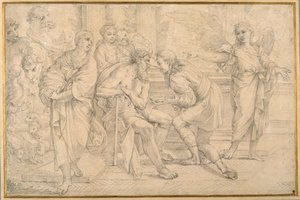 Tobias healing the blindness of Tobit with the gall of the fish by Carlo Maratti