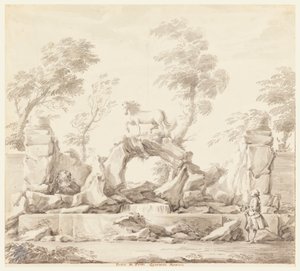 Design for a Fountain with Pegasus, for the Villa Albani, Rome by Carlo Marchionni
