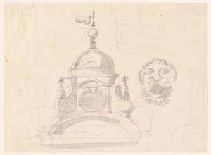 Elevation of a Dome, Design for a Mask, and Caricature by Carlo Marchionni