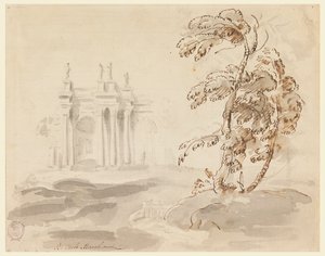 Tree in Landscape with Building by Carlo Marchionni