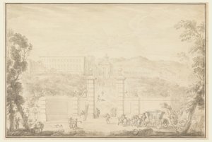 View of a Monastery Receiving Visit from Great People by Carlo Marchionni