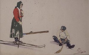 Securing his skis by Carlo Pellegrini