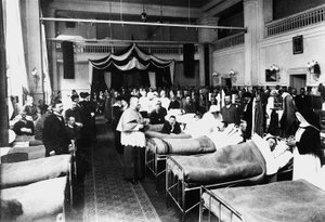 Decorated Salon at a Hospital with War Wounded During a Sacerdotal Visit
