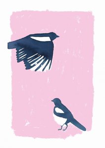 Pink Sky Magpies by Carola Cedell