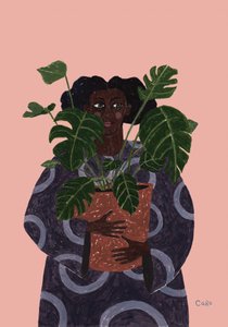 Woman Holding Monstera Plant
