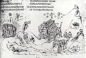 Various Scenes Illustrating One of the Psalms, from the Utrecht Psalter, Copy of Original from Reims Now in Utrecht University Library by Carolingian School