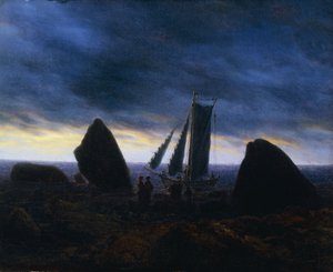 Fishing Boat Passing Figures on a Beach by the Baltic by Caspar David Friedrich