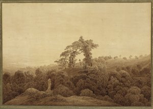 Coastal Landscape with Cross and Statue by Caspar David Friedrich