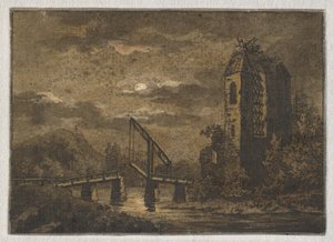 Landscape with Drawbridge and Ruin in Moonlight by Caspar David Friedrich