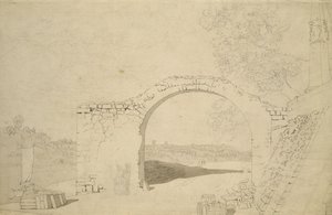 River Landscape with an Arch (unfinished) by Caspar David Friedrich