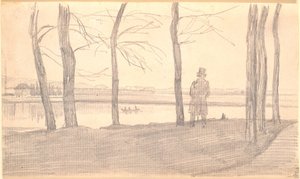 View over the Elbe. To the left, a country house by Caspar David Friedrich