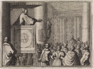 The Devil Addresses a Crowd of People from a Pulpit by Caspar Luyken
