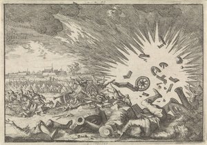 Explosion of a French Gunpowder Magazine during the Siege of Namur, 1640 by Caspar Luyken
