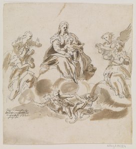 Virgin Mary with Child in Heaven Surrounded by Angels and Putti