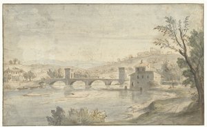Italianate River Landscape with a Bridge