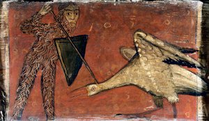 Fight Between a Knight and a Crane, Ceiling Panel by Catalan School