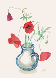 Red Poppies Blue Vase by Catalina Somolinos