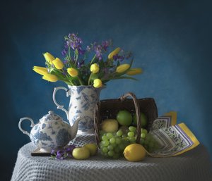 Spring Tulips And Fresh Fruit