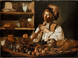 Interior with a Young Man Holding a Recorder by Cecco del Caravaggio