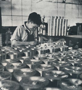 Apprentice with Microscope Testing the Hardness of Pistons, 1941 by Cecil Beaton