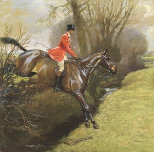 Lt. Col. Ted Lyon Jumping a Hedge by Cecil Charles Windsor Aldin