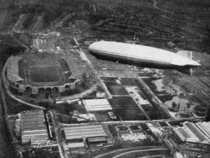 German airship Graf Zeppelin flying over Wembley during the FA Cup Final, London, 1930