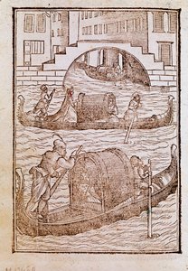Gondolas in the lagoon of Venice in the 15th century by Cesare (after) Vecellio